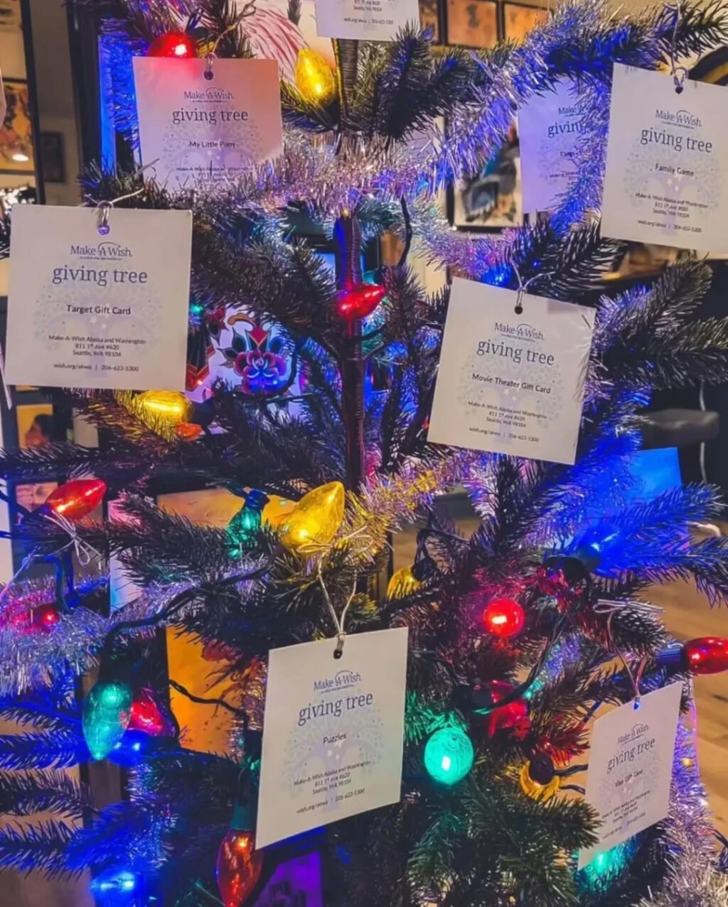 Make-A-Wish giving tree charity at Unknown Tattoo Co. in Snohomish Washingon.