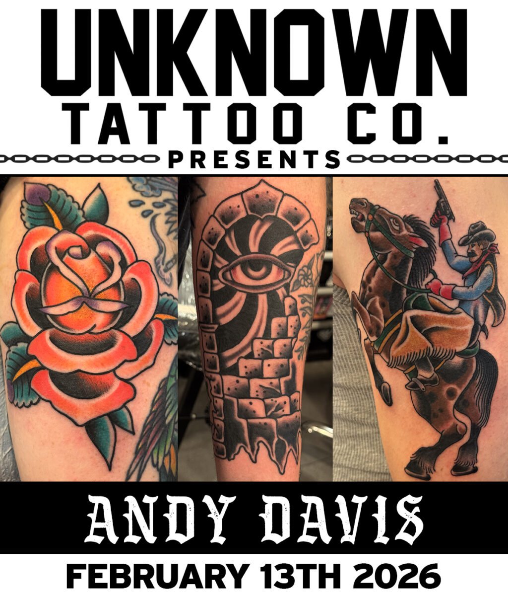 Guest Artist Andy Davis at Unknown Tattoo Co. in Snohomish Washington