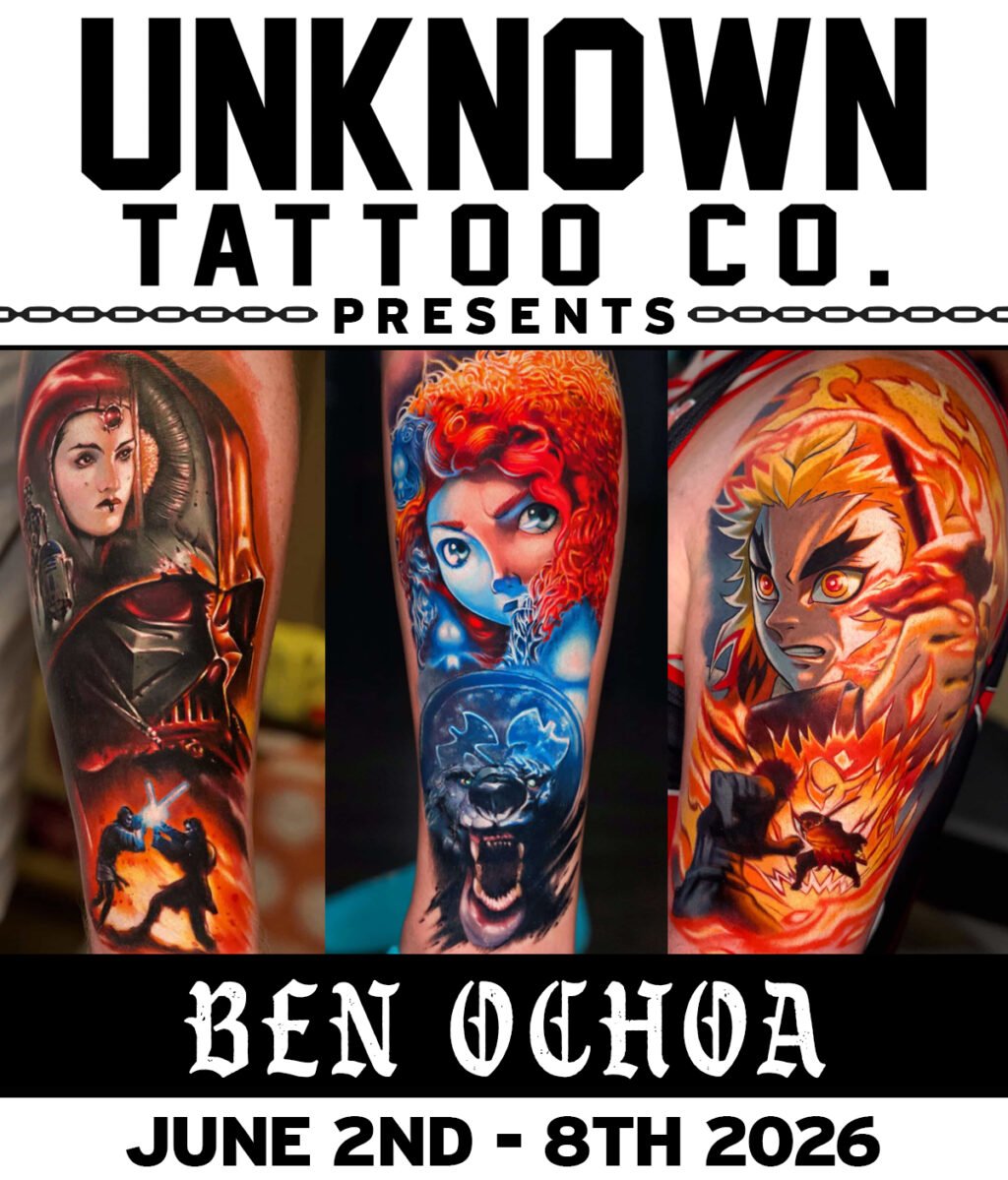 Guest Artist Ben Ochoa at Unknown Tattoo Co. in Snohomish Washington
