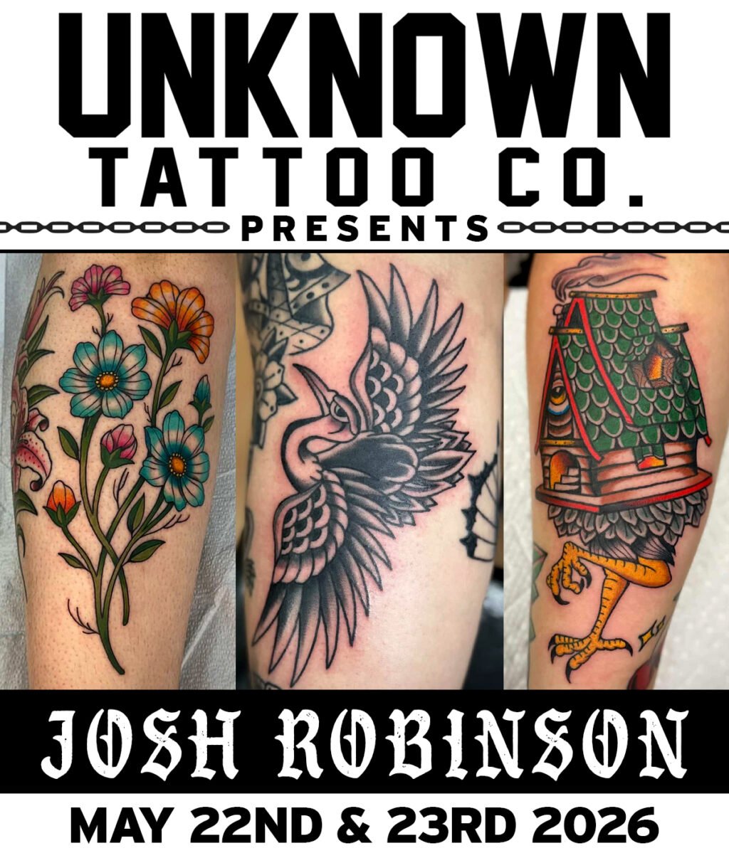 Guest Artist Josh Robinson at Unknown Tattoo Co. in Snohomish Washington